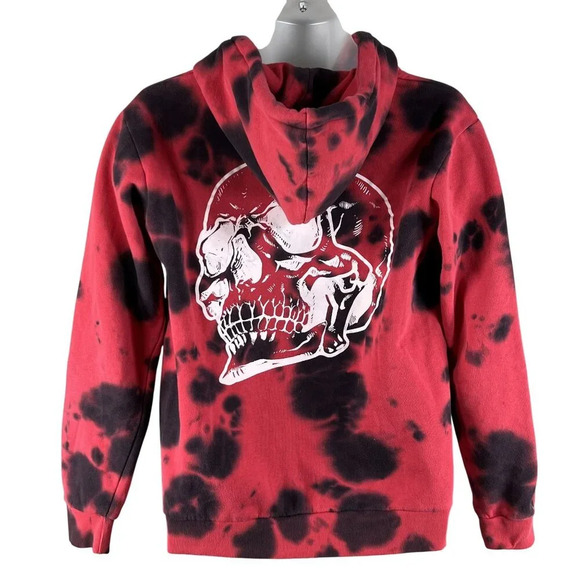 NWT AD Mens S Womens M Hoodie Red Black Tie-Dye Skull Graphic Hoodie Jacket - Picture 2 of 16